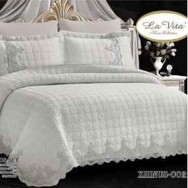 روتختی جهیزیه پیکه از جنس مخمل دانتل دوزی لاویتا مدل ZHINUS کد 002 دونفره ۶تیکه