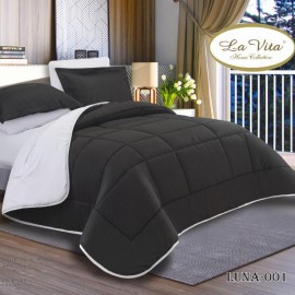 سرویس لحاف روتختی هتلی دو رو از برند لاویتا مدل LUNA کد 001 رنگ مشکی طوسی دونفره