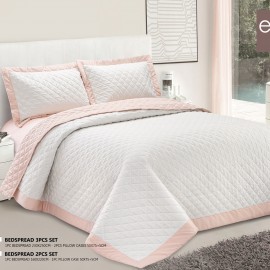 سرویس روتختی برند Ecobella مدل Noora کد 004 دو نفره 3 تیکه رنگ سفید+گلبهی