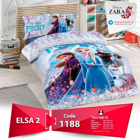 سرویس روتختی لحاف برند Zara مدل Elsa 2 کد 1188 تک نفره 5 تیکه