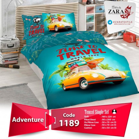 سرویس روتختی لحاف برند Zara مدل Adventure کد 1189 تک نفره 5 تیکه