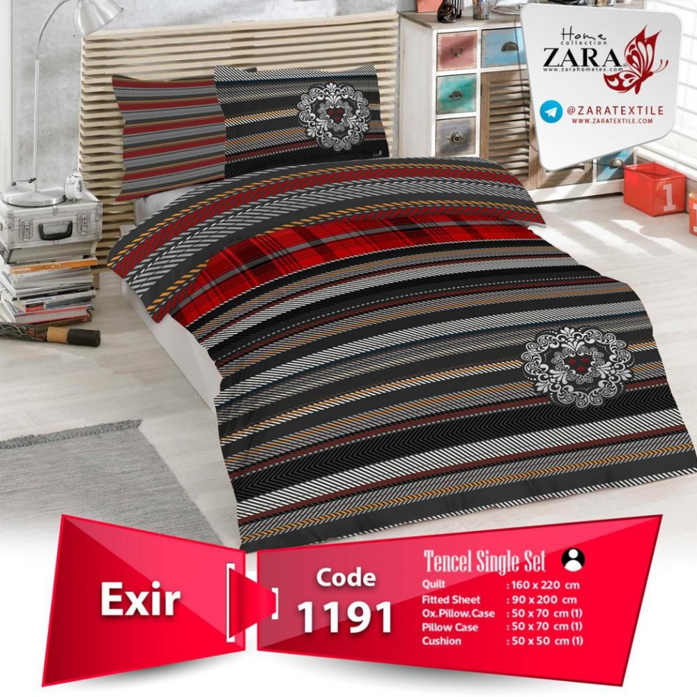 سرویس روتختی لحاف برند Zara مدل Exir کد 1191 تک نفره 5 تیکه