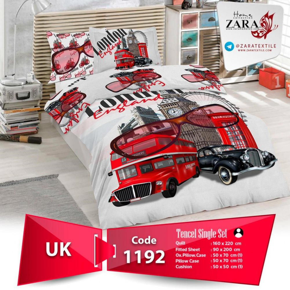 سرویس روتختی لحاف برند Zara مدل UK کد 1192 تک نفره 5 تیکه