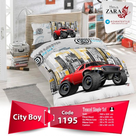 سرویس روتختی لحاف برند Zara مدل City Boy کد 1195 تک نفره 5 تیکه