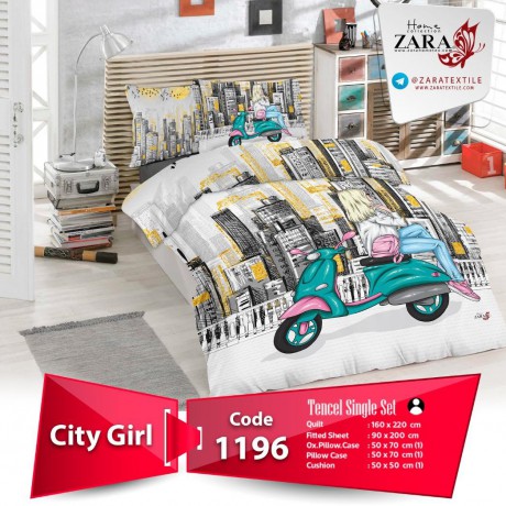 سرویس روتختی لحاف برند Zara مدل City Girl کد 1196 تک نفره 5 تیکه