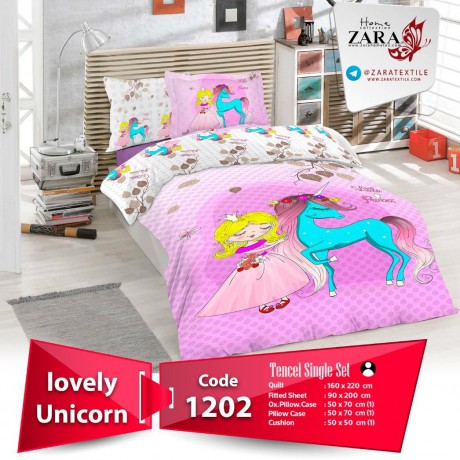 سرویس روتختی لحاف برند Zara مدل Lovely Unicorn کد 1202 تک نفره 5 تیکه