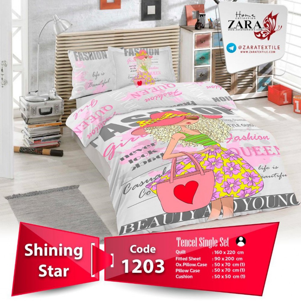 سرویس روتختی لحاف برند Zara مدل Shining Star کد 1203 تک نفره 5 تیکه