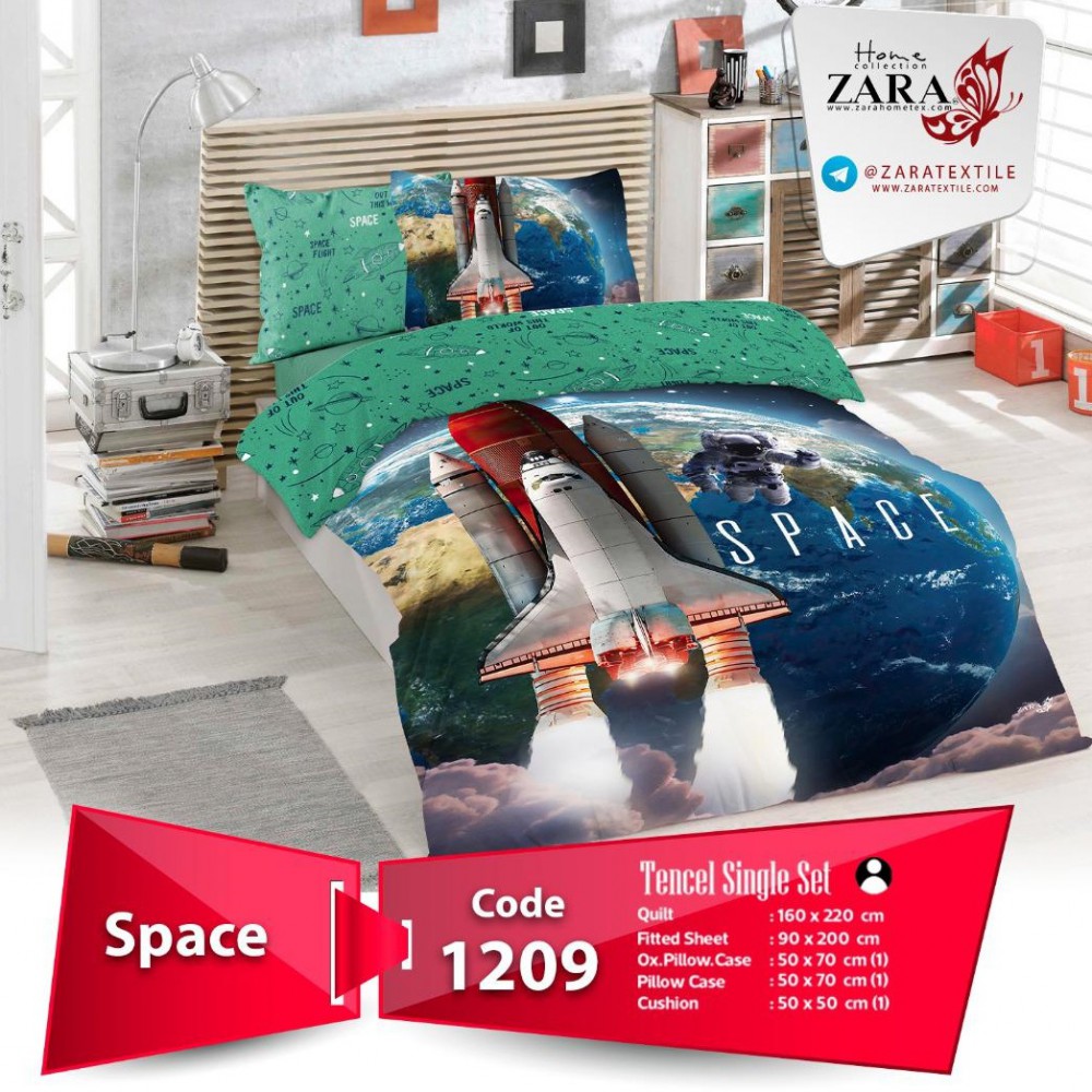 سرویس روتختی لحاف برند Zara مدل Space کد 1209 تک نفره 5 تیکه