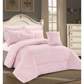 سرویس لحاف روتختی پنبه دوزی چرخکاری شده کتان نخ Rose Home مدل Milan کد 001 رنگ صورتی دو نفره هشت تکه