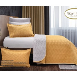 سرویس روتختی برند Lavita مدل Rita کد 006 دو نفره 6 تیکه رنگ خردلی طوسی