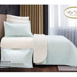 سرویس روتختی برند Lavita مدل Rita کد 007 دو نفره 6 تیکه رنگ سبز آبی و شیری